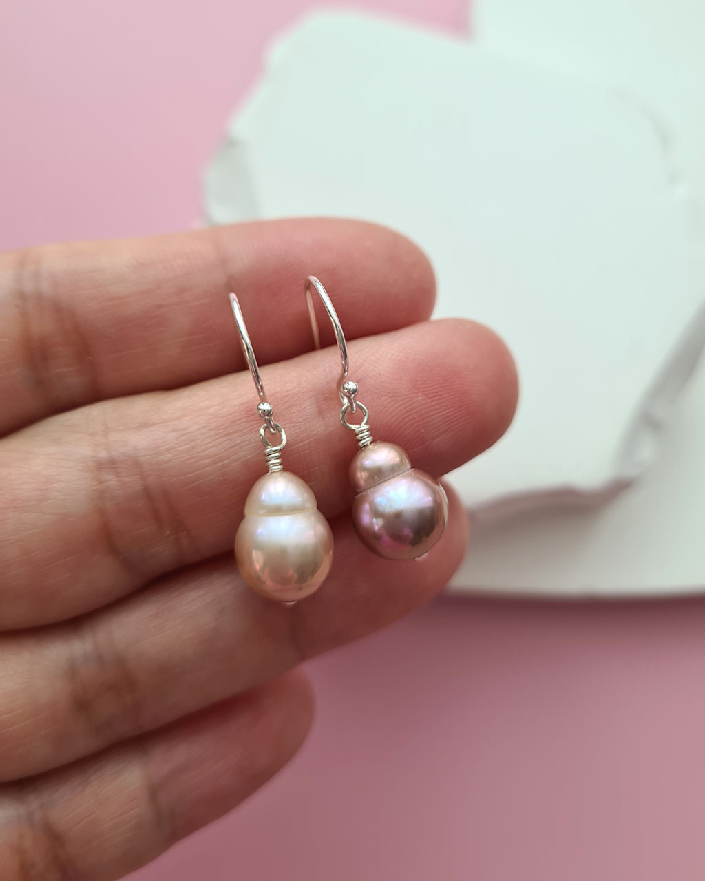 Simple Metallic Purple / Pink Baroque Pearl Earrings, Sterling Silver Pearl Jewelry in Singapore