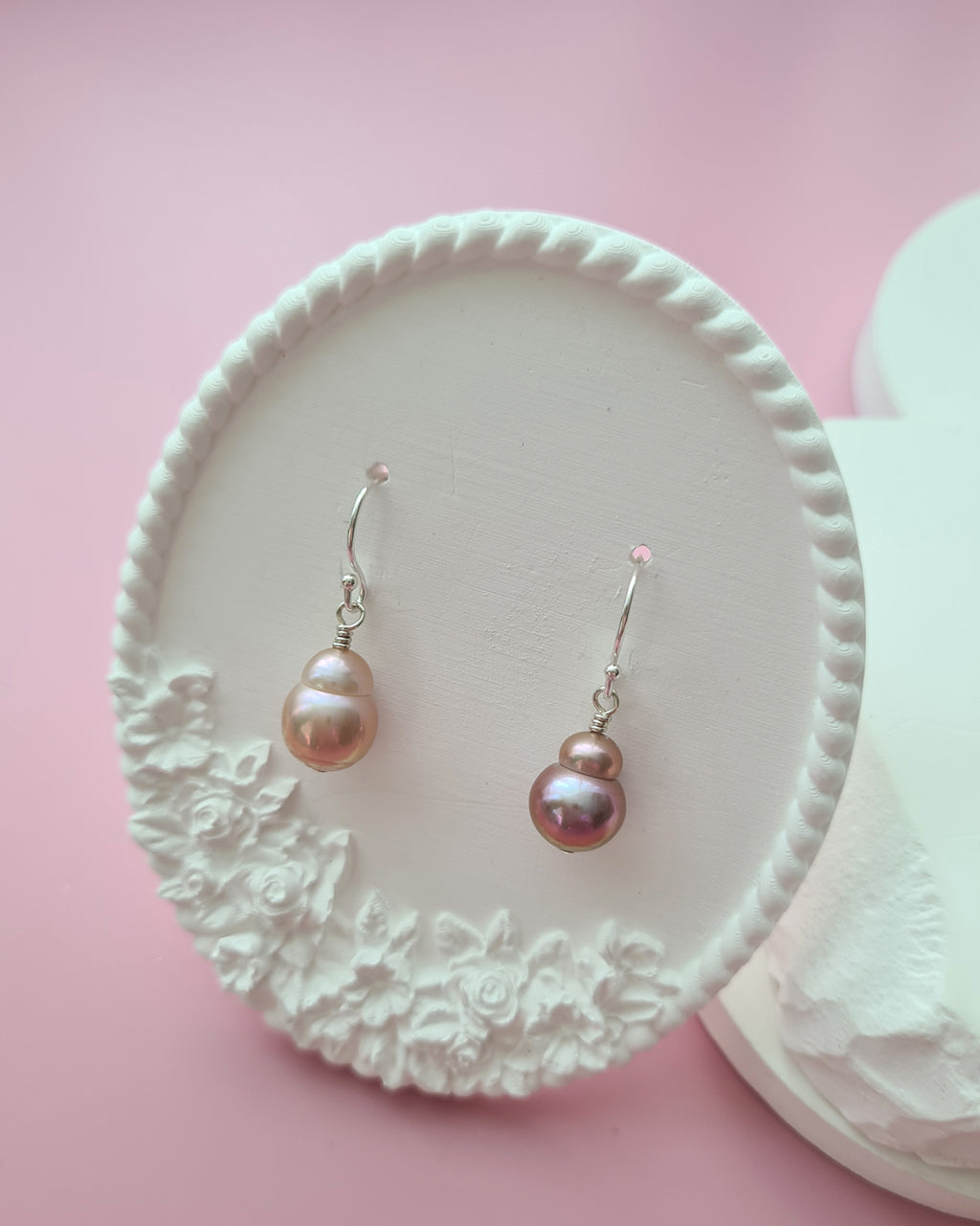 Simple Metallic Purple / Pink Baroque Pearl Earrings, Sterling Silver Pearl Jewelry in Singapore