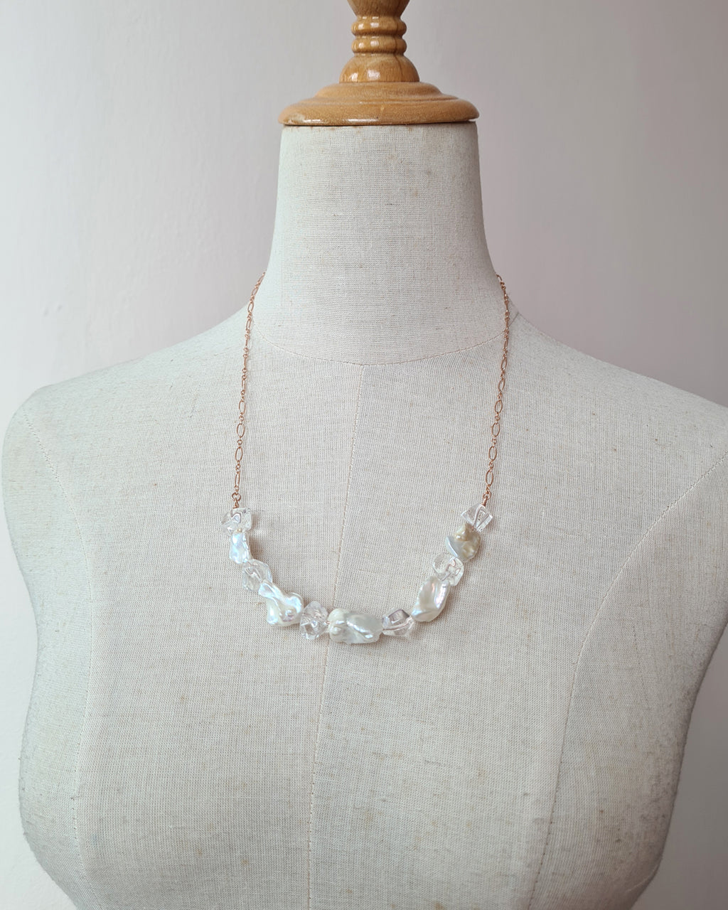 Metallic White Large Keshi Pearl Necklace - Minimalist in Rose Gold