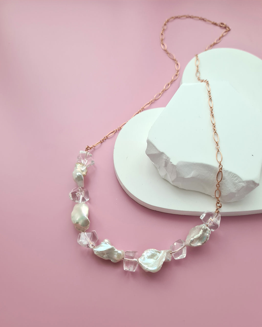 Metallic White Large Keshi Pearl Necklace - Minimalist in Rose Gold