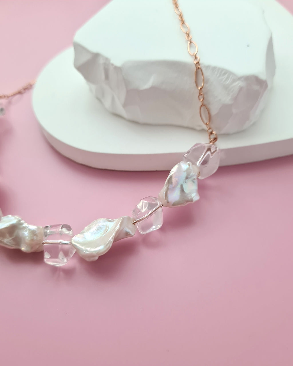 Metallic White Large Keshi Pearl Necklace - Minimalist in Rose Gold