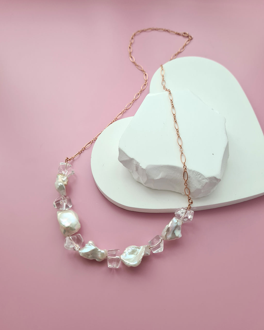 Metallic White Large Keshi Pearl Necklace - Minimalist in Rose Gold