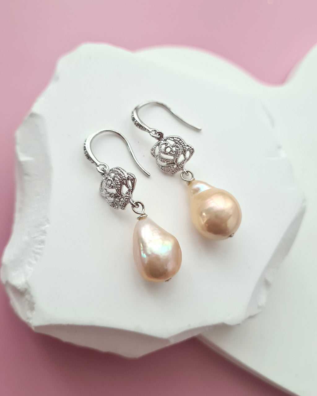 Pastel Freshwater Baroque Pearl Earrings, Wedding Earrings Singapore