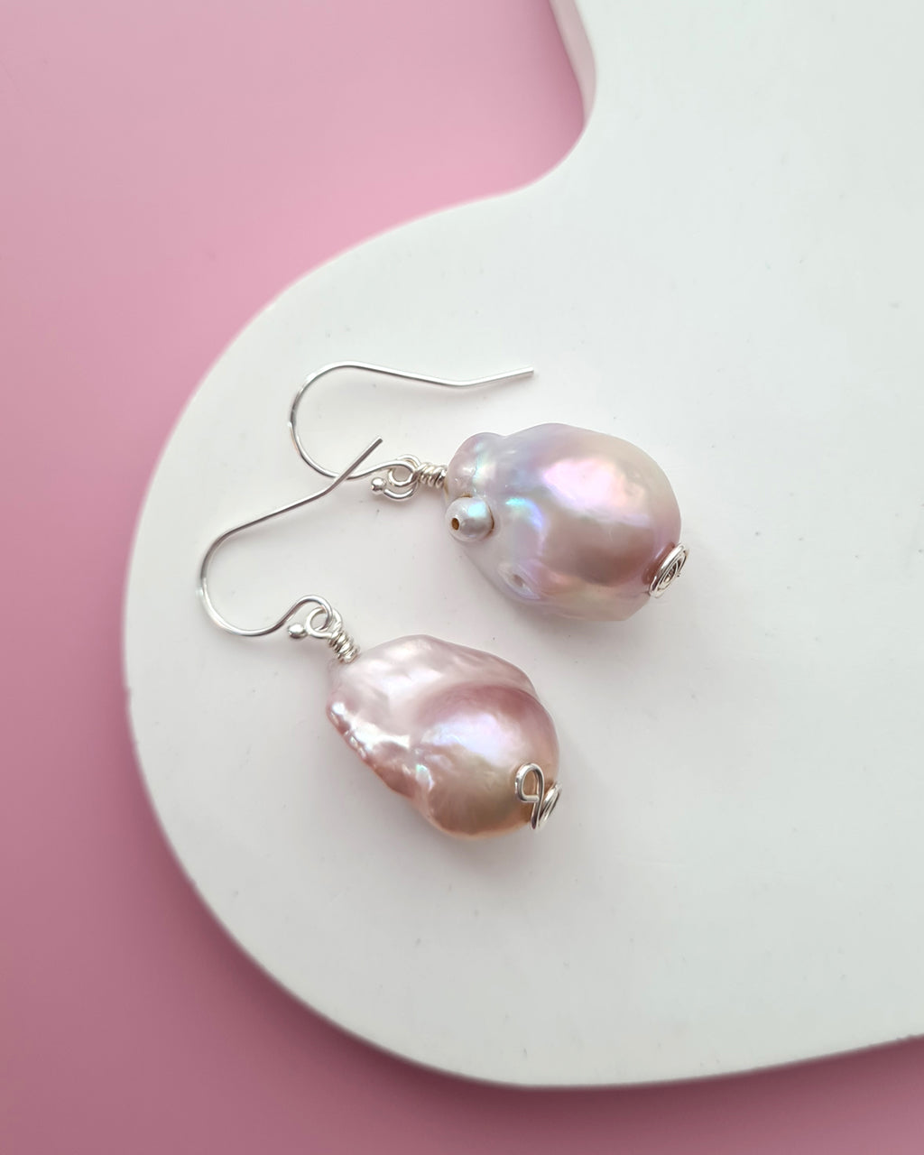 Light Pastel Baroque Pearl Silver Earrings - Simple Sterling Silver Pearl Jewelry in Singapore