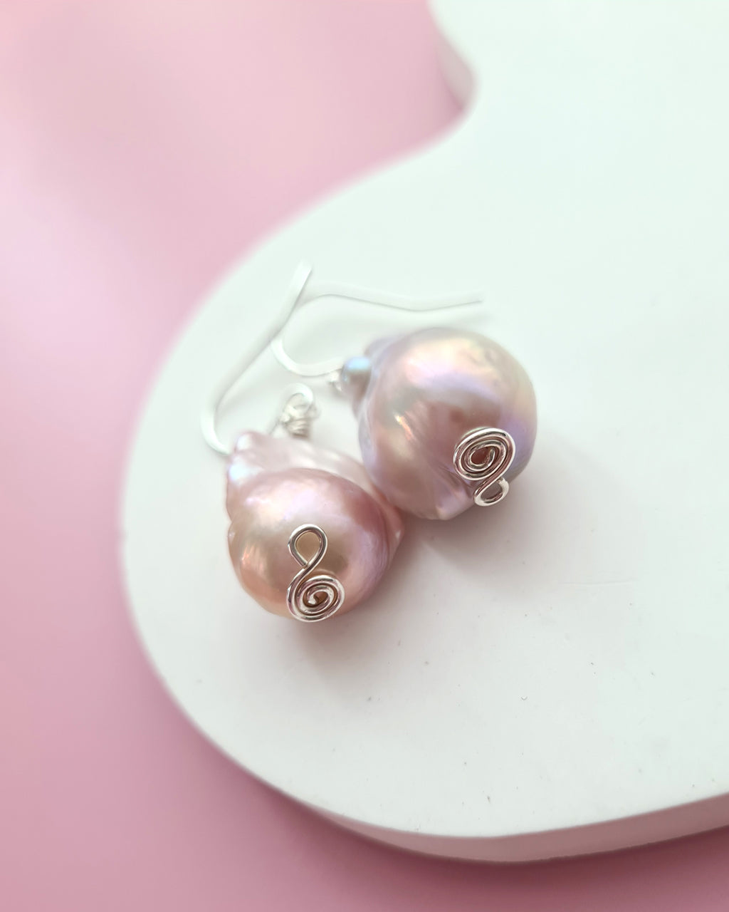 Light Pastel Baroque Pearl Silver Earrings - Simple Sterling Silver Pearl Jewelry in Singapore