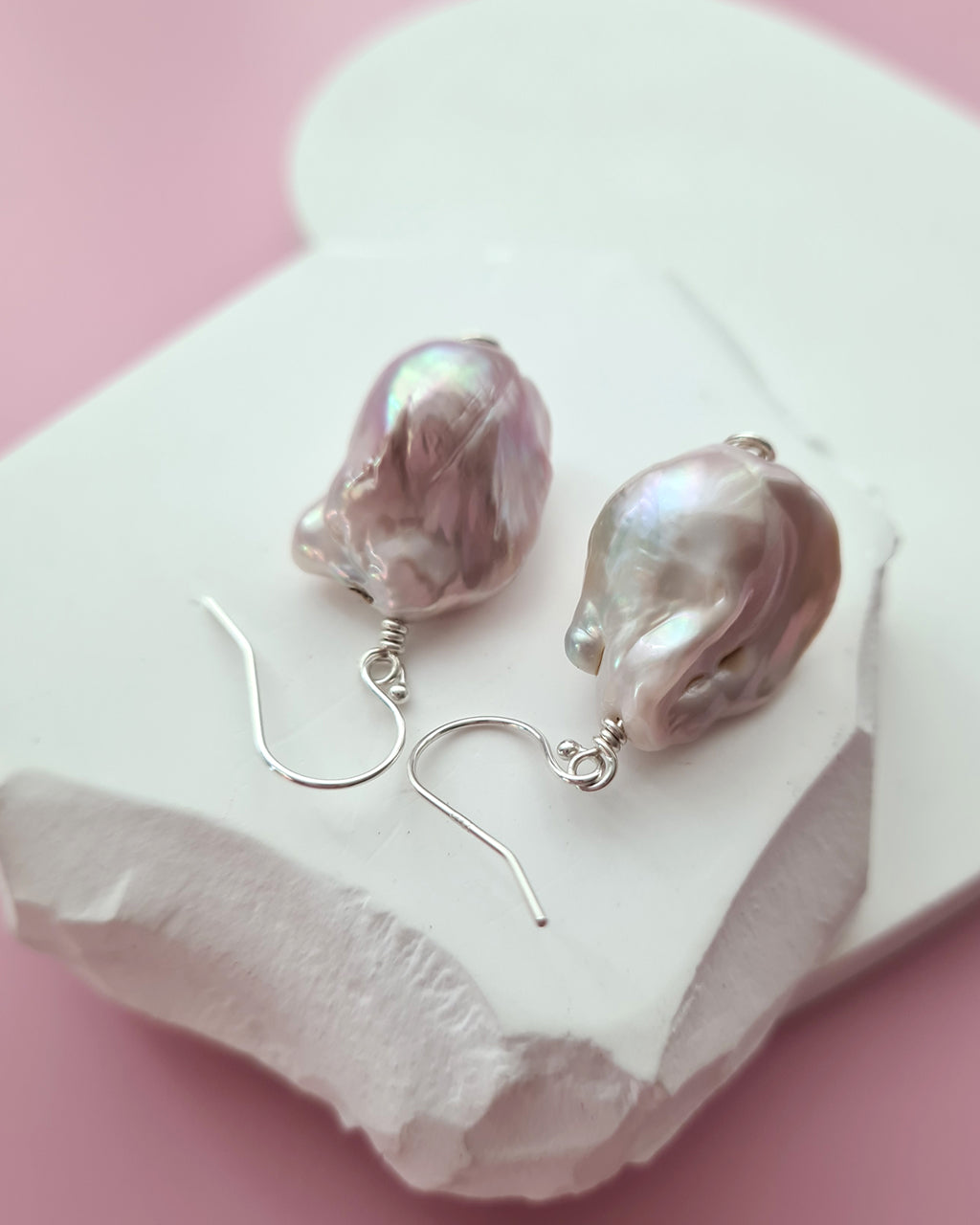Light Pastel Baroque Pearl Silver Earrings - Simple Sterling Silver Pearl Jewelry in Singapore