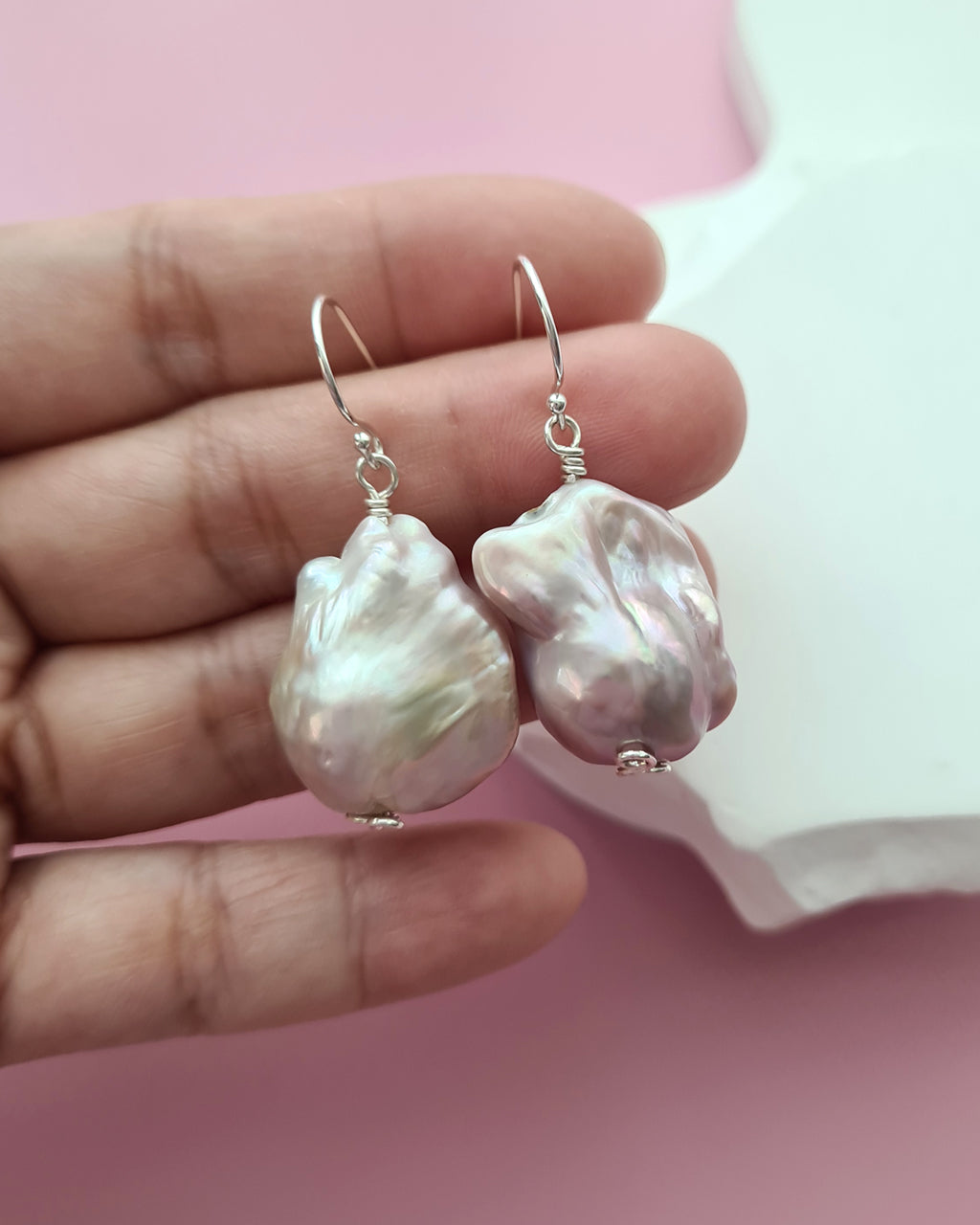Light Pastel Baroque Pearl Silver Earrings - Simple Sterling Silver Pearl Jewelry in Singapore