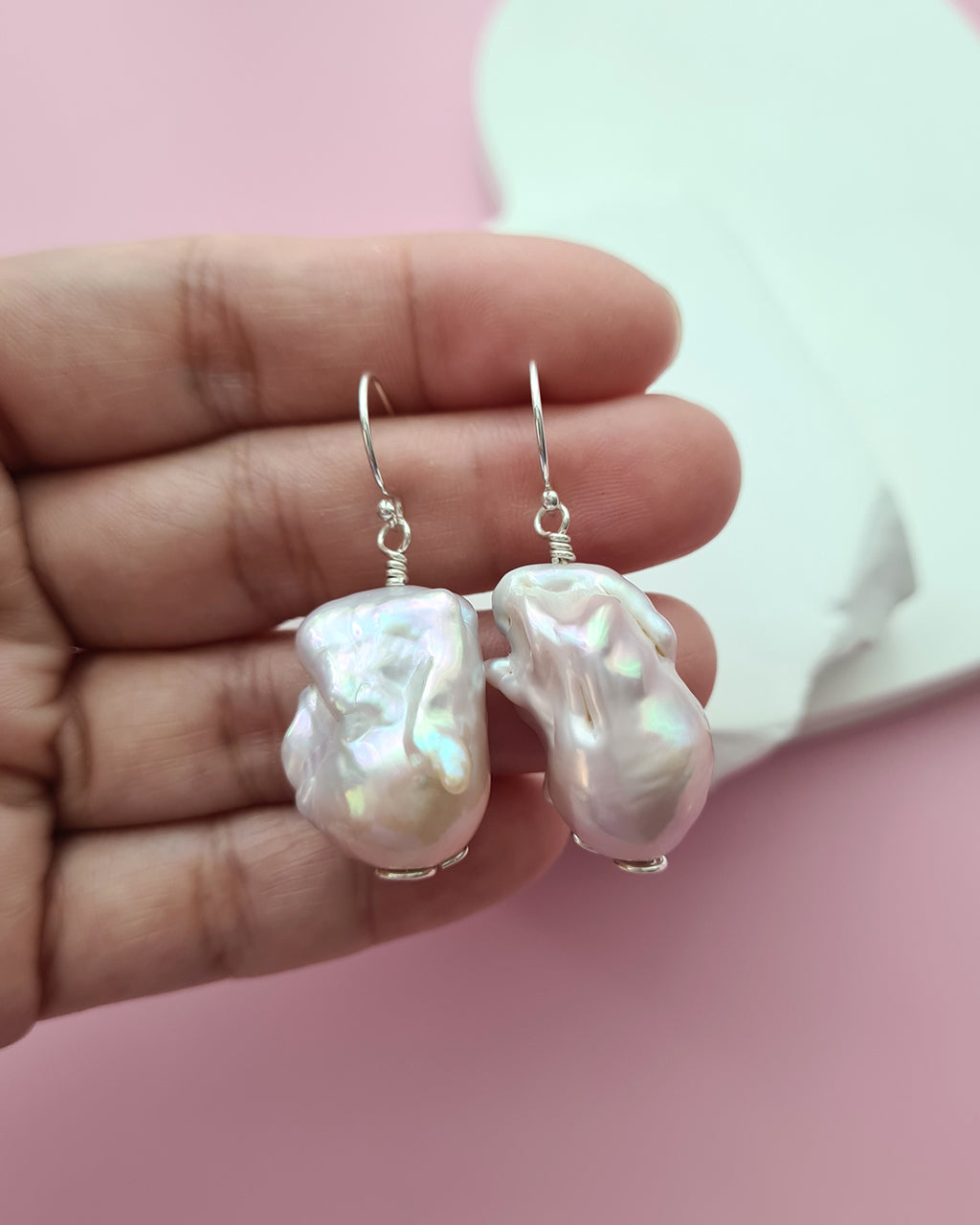 Light Pastel Baroque Pearl Silver Earrings - Simple Sterling Silver Pearl Jewelry in Singapore