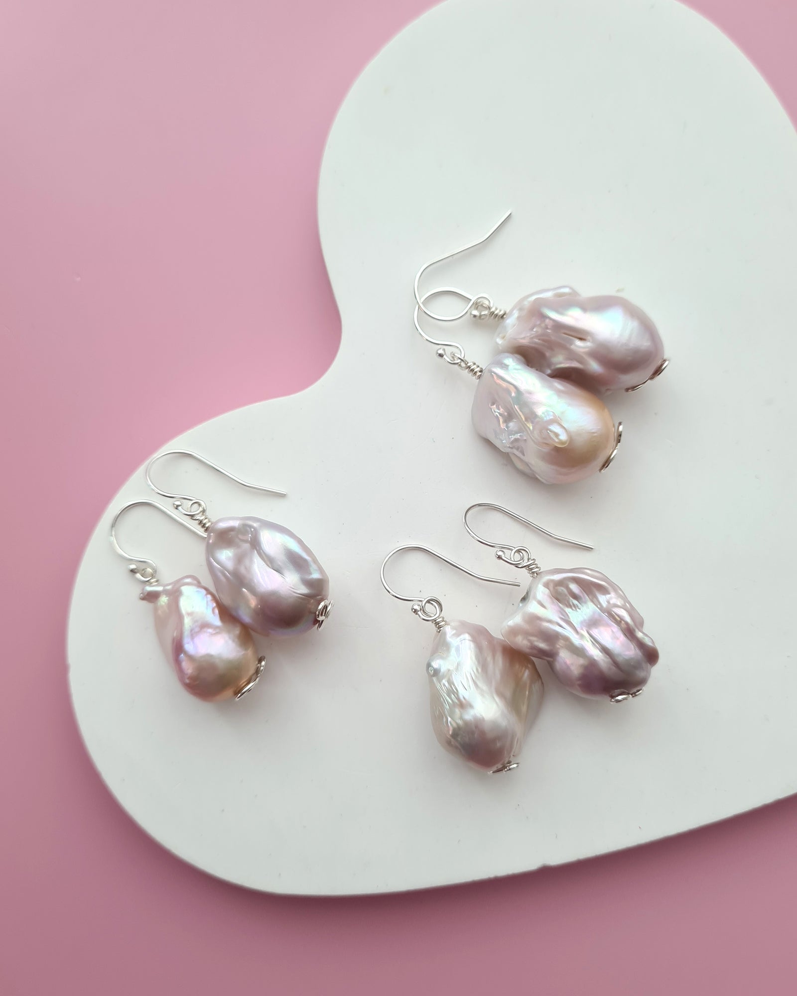 Light Pastel Baroque Pearl Silver Earrings - Simple Sterling Silver Pearl Jewelry in Singapore