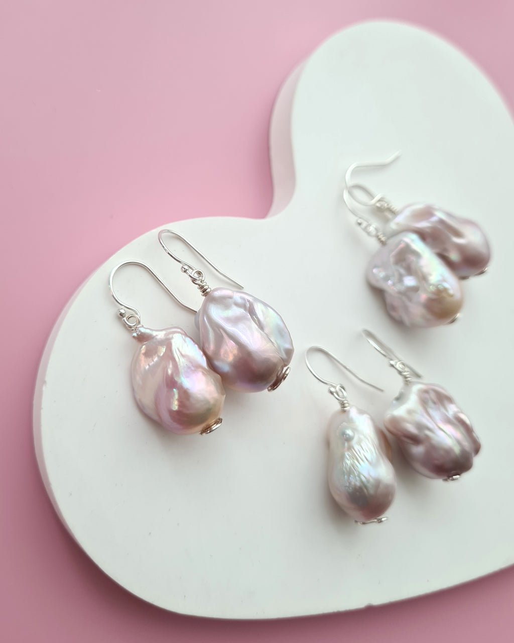 Light Pastel Baroque Pearl Silver Earrings - Simple Sterling Silver Pearl Jewelry in Singapore