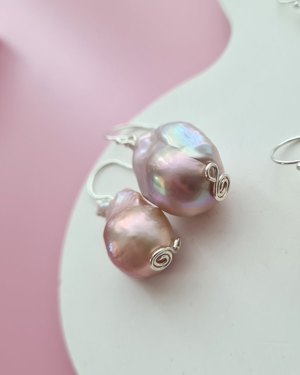 Light Pastel Baroque Pearl Silver Earrings - Simple Sterling Silver Pearl Jewelry in Singapore