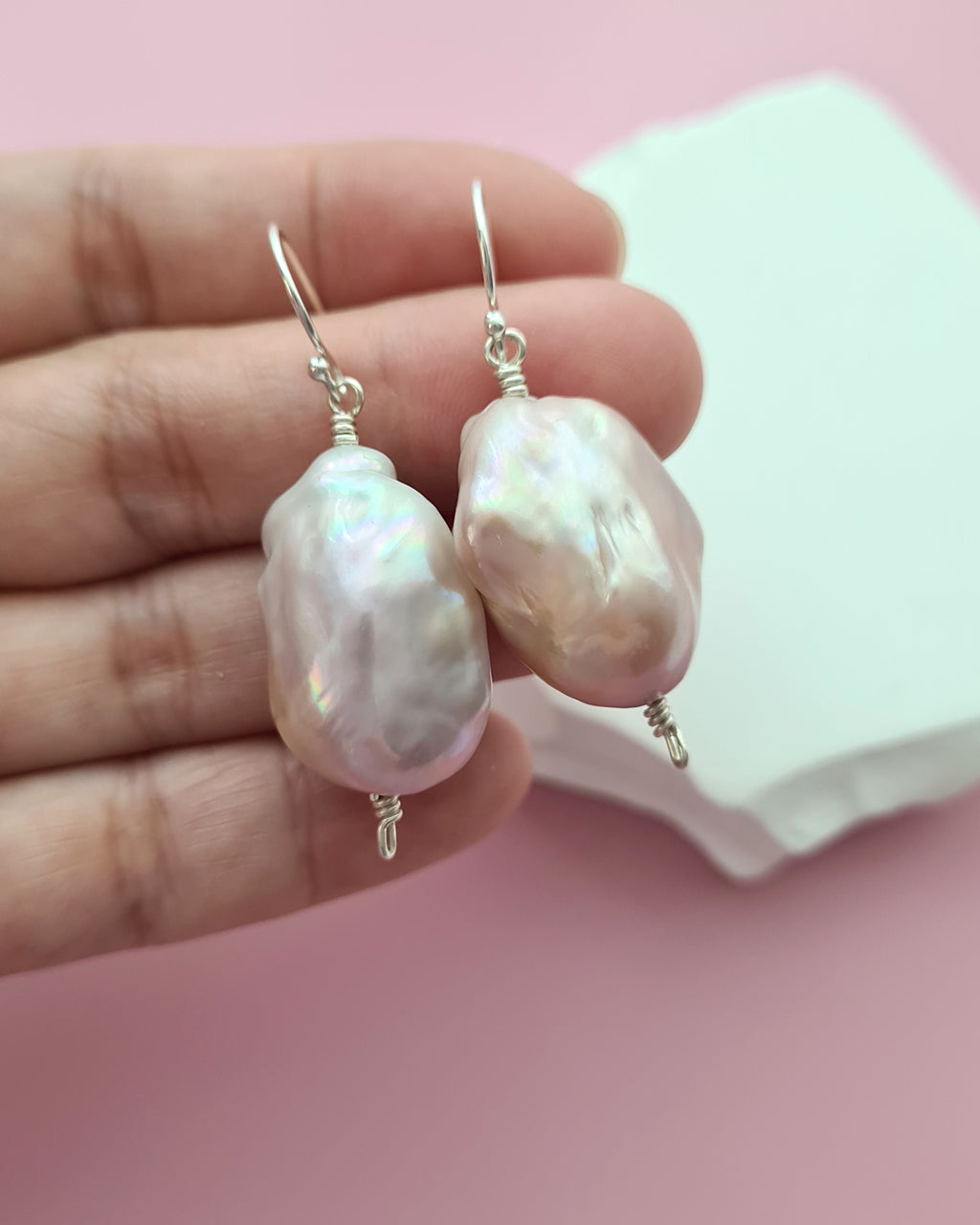 Light Pastel Baroque Pearl Silver Earrings - Simple Sterling Silver Pearl Jewelry in Singapore