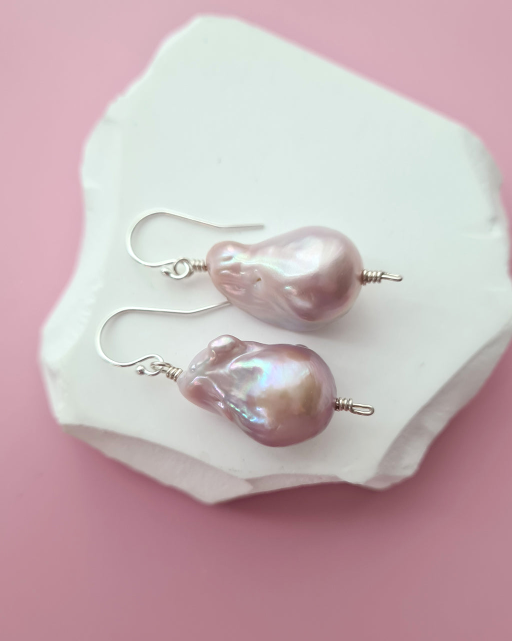 Light Pastel Baroque Pearl Silver Earrings - Simple Sterling Silver Pearl Jewelry in Singapore