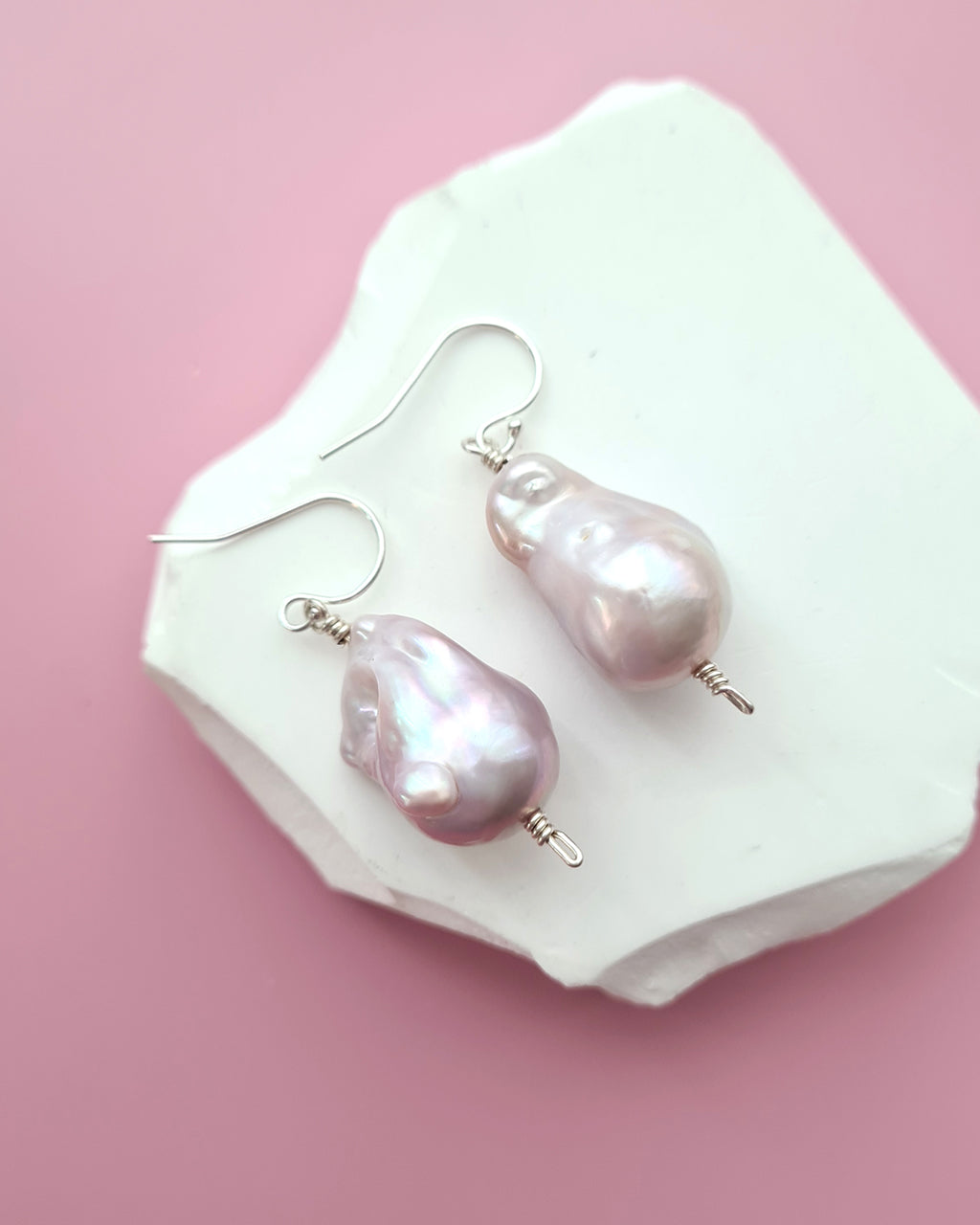 Light Pastel Baroque Pearl Silver Earrings - Simple Sterling Silver Pearl Jewelry in Singapore