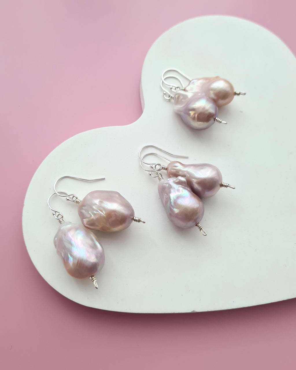 Light Pastel Baroque Pearl Silver Earrings - Simple Sterling Silver Pearl Jewelry in Singapore