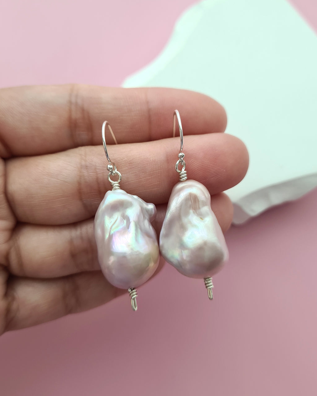 Light Pastel Baroque Pearl Silver Earrings - Simple Sterling Silver Pearl Jewelry in Singapore