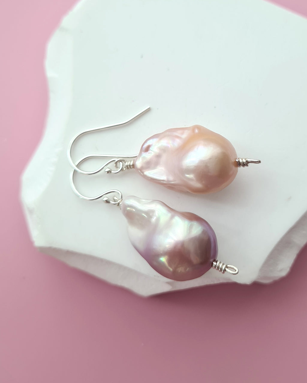 Light Pastel Baroque Pearl Silver Earrings - Simple Sterling Silver Pearl Jewelry in Singapore