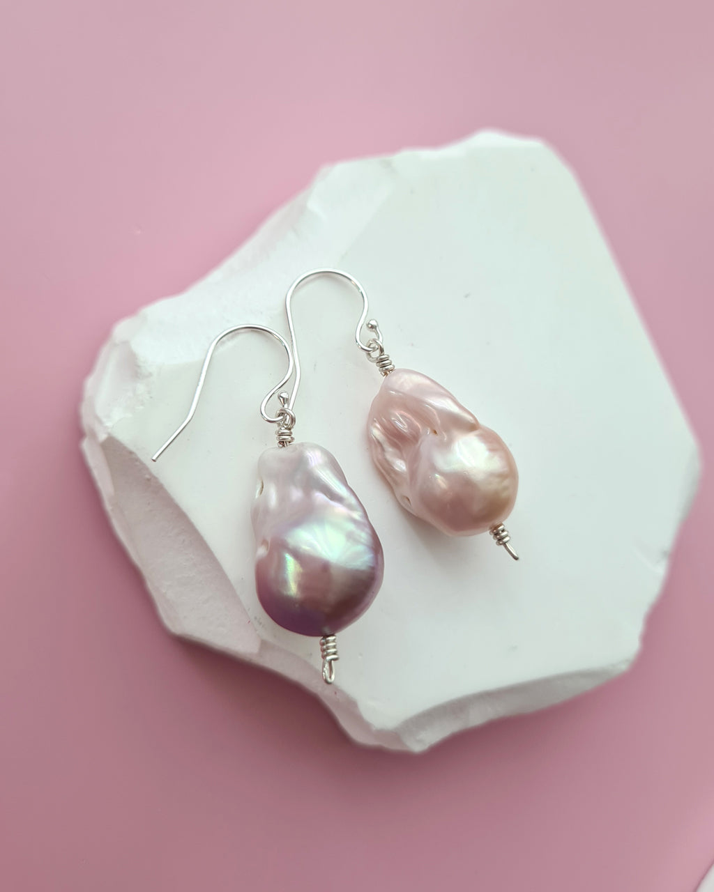 Light Pastel Baroque Pearl Silver Earrings - Simple Sterling Silver Pearl Jewelry in Singapore