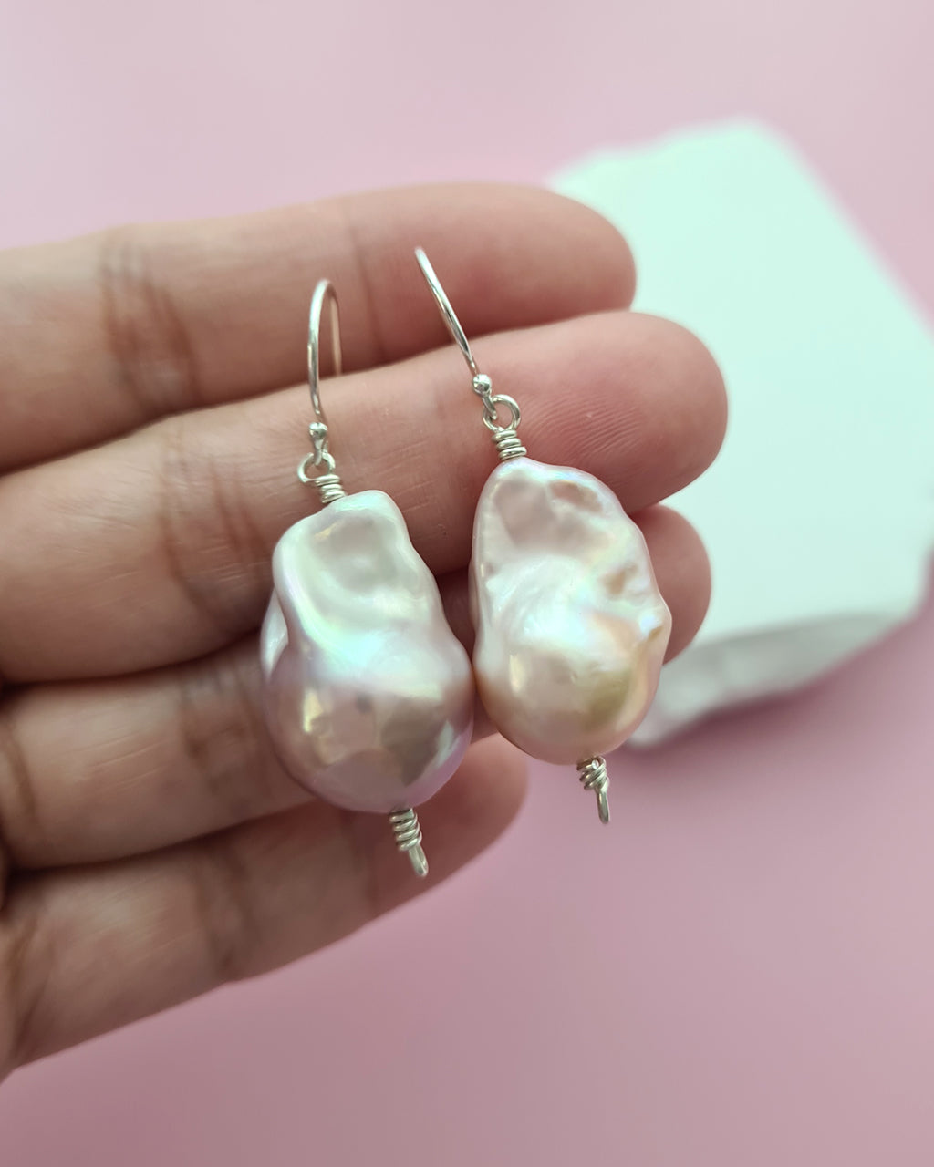 Light Pastel Baroque Pearl Silver Earrings - Simple Sterling Silver Pearl Jewelry in Singapore