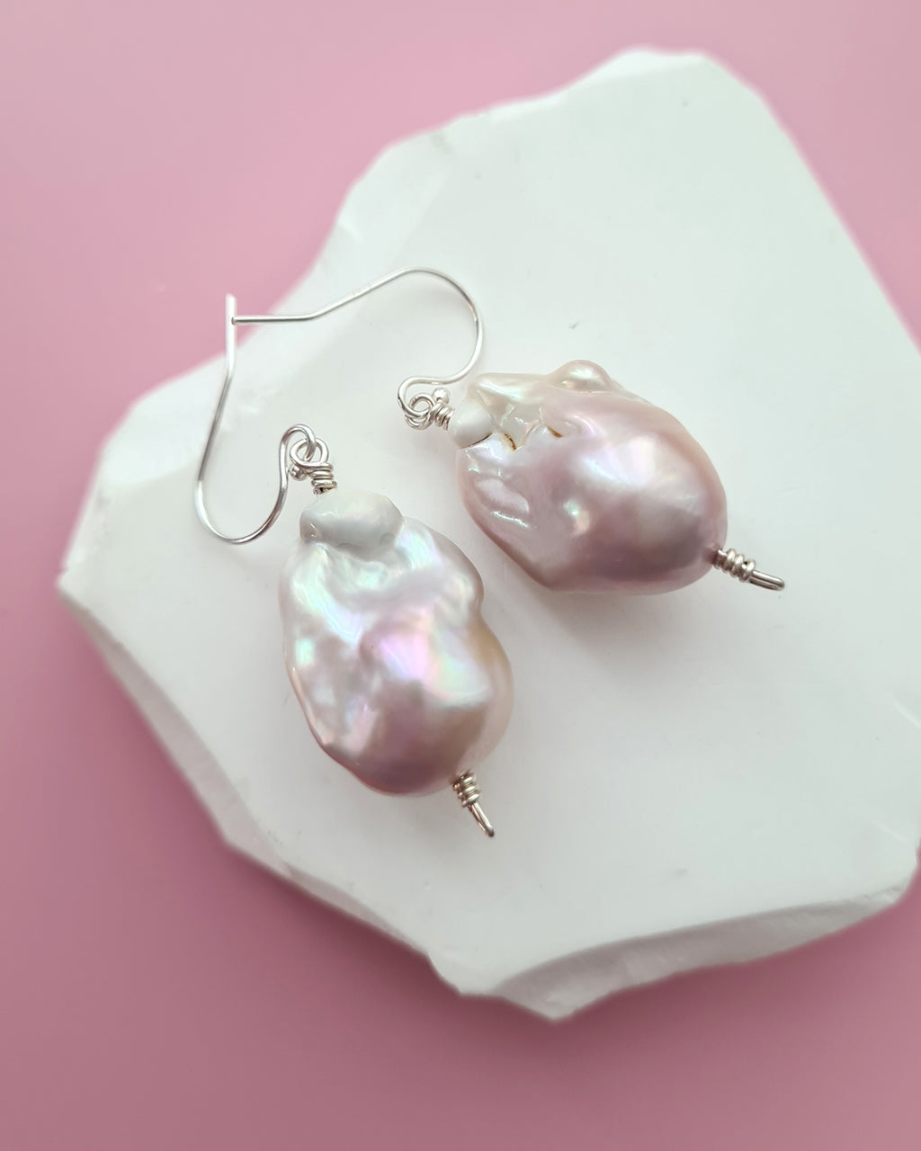 Light Pastel Baroque Pearl Silver Earrings - Simple Sterling Silver Pearl Jewelry in Singapore