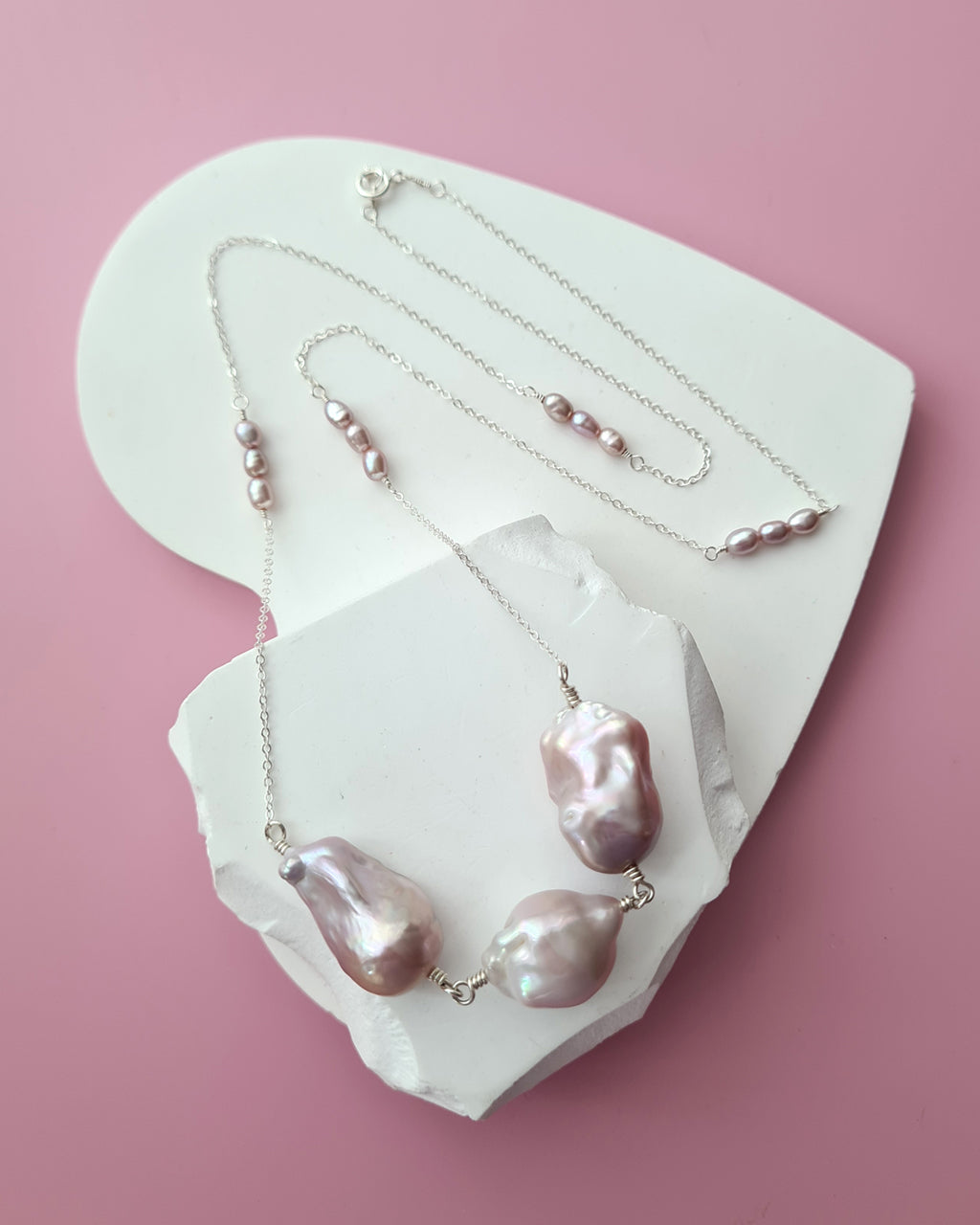 Light Pastel Baroque Pearl Silver Necklace - Simple Purple Pearl Sterling Silver Jewelry in Singapore