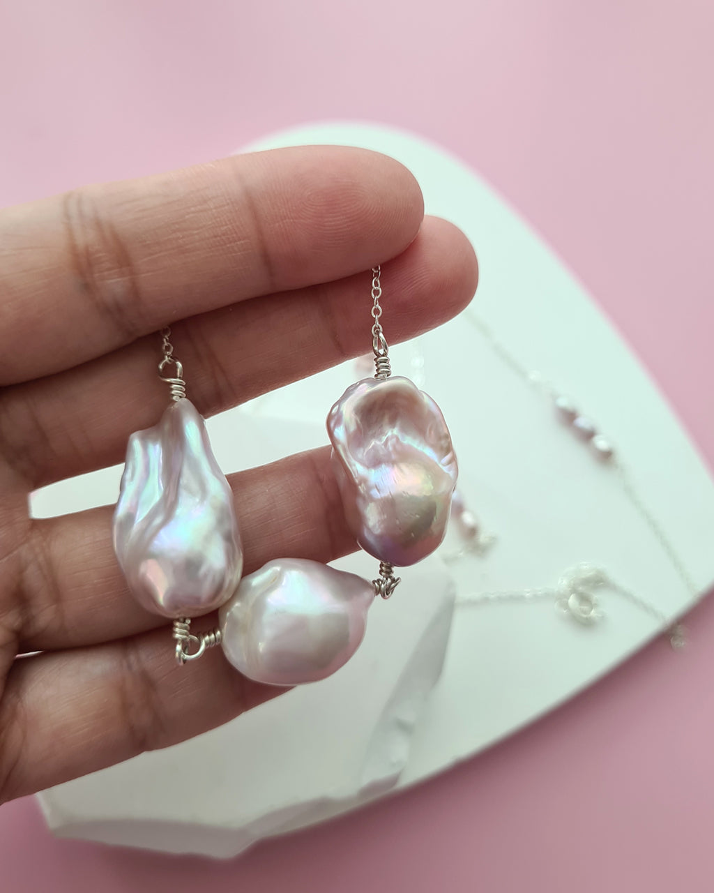 Light Pastel Baroque Pearl Silver Necklace - Simple Purple Pearl Sterling Silver Jewelry in Singapore