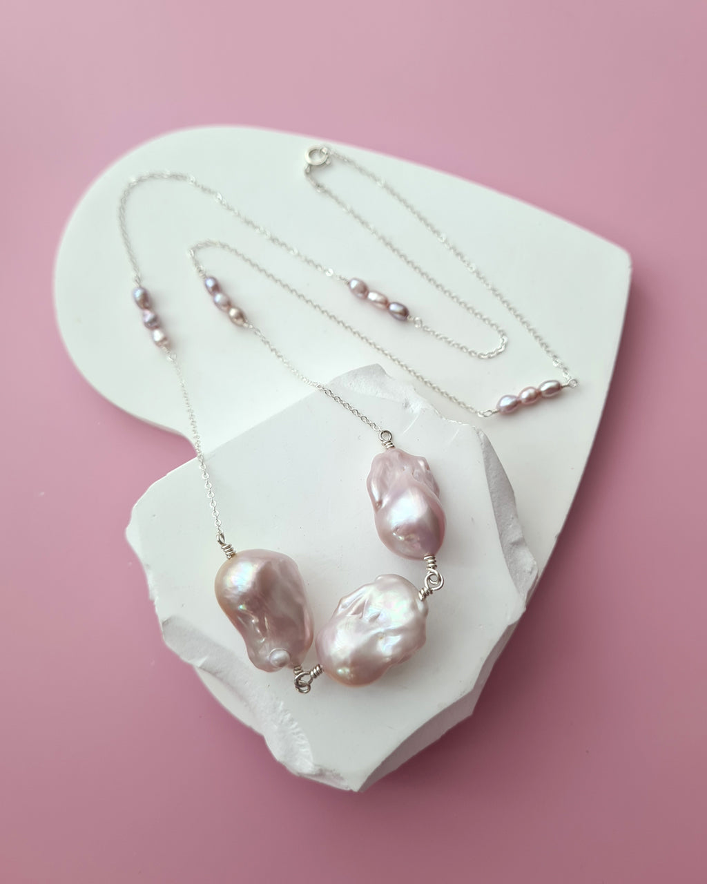 Light Pastel Baroque Pearl Silver Necklace - Simple Purple Pearl Sterling Silver Jewelry in Singapore