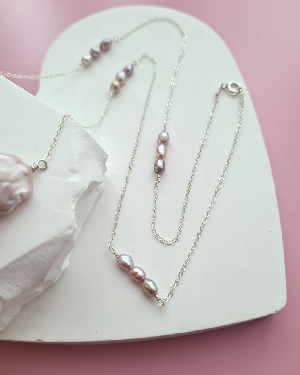 Light Pastel Baroque Pearl Silver Necklace - Simple Purple Pearl Sterling Silver Jewelry in Singapore