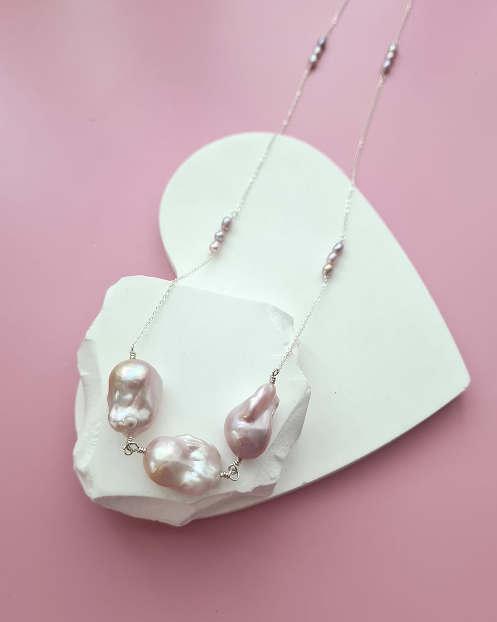 Light Pastel Baroque Pearl Silver Necklace - Simple Purple Pearl Sterling Silver Jewelry in Singapore