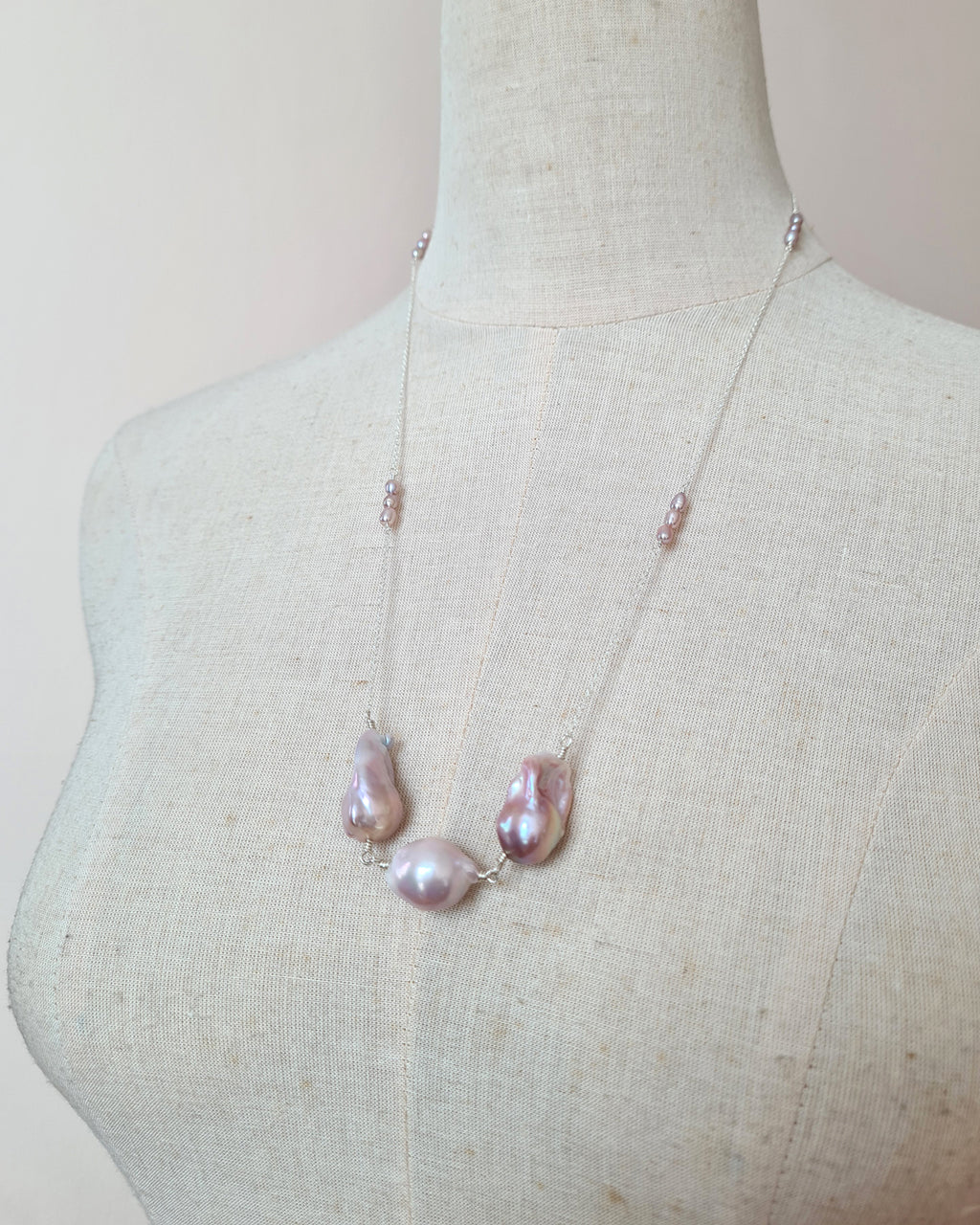 Light Pastel Baroque Pearl Silver Necklace - Simple Purple Pearl Sterling Silver Jewelry in Singapore