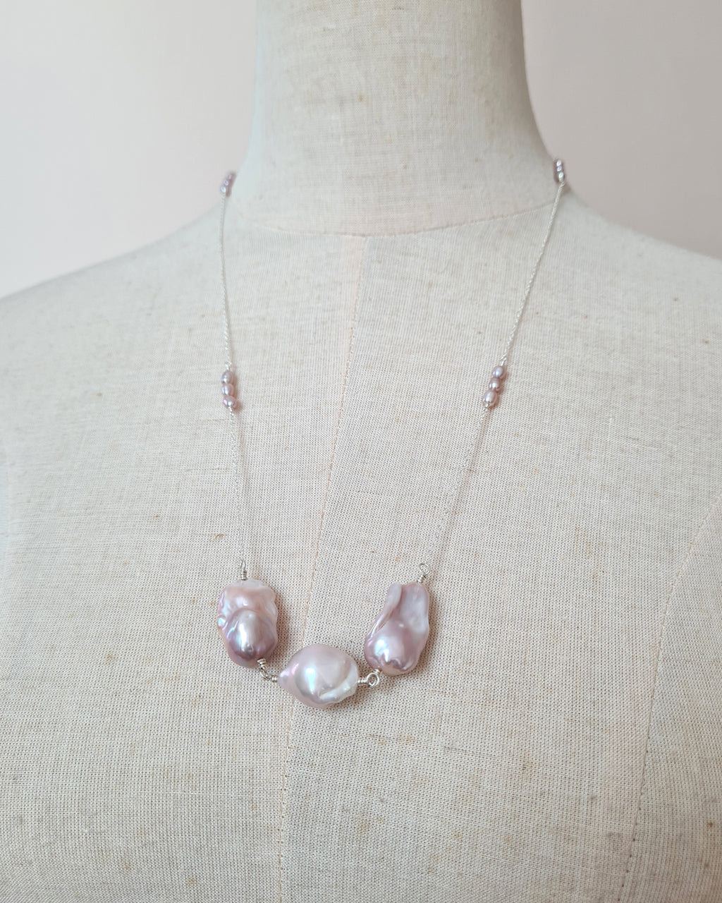 Light Pastel Baroque Pearl Silver Necklace - Simple Purple Pearl Sterling Silver Jewelry in Singapore