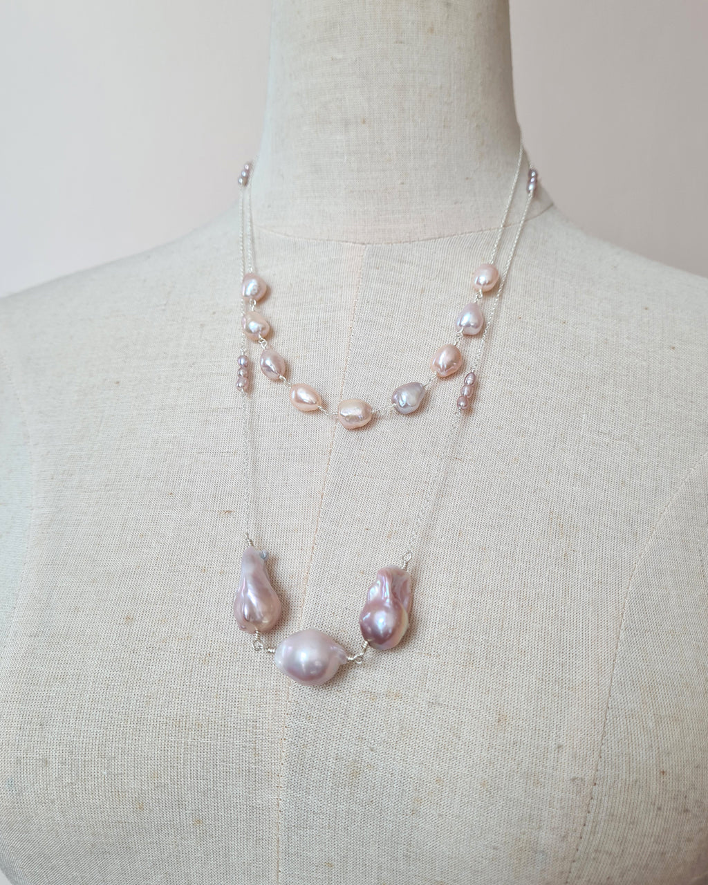 Light Pastel Baroque Pearl Silver Necklace - Simple Purple Pearl Sterling Silver Jewelry in Singapore