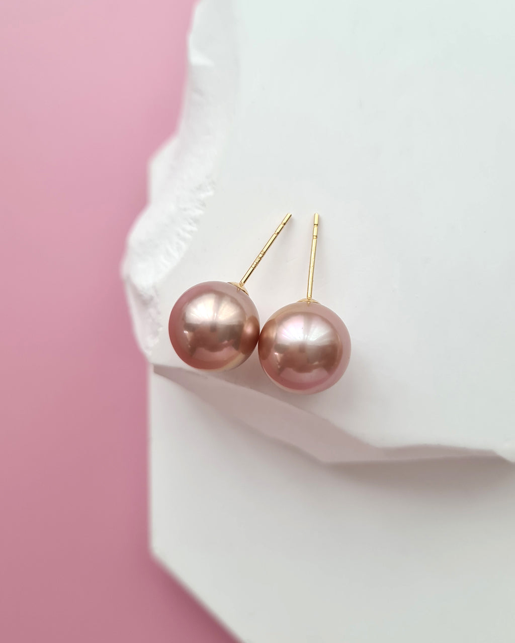 Peach Purple Edison Pearl Stud Earrings - 18K Gold pearl jewelry for everyday luxury
