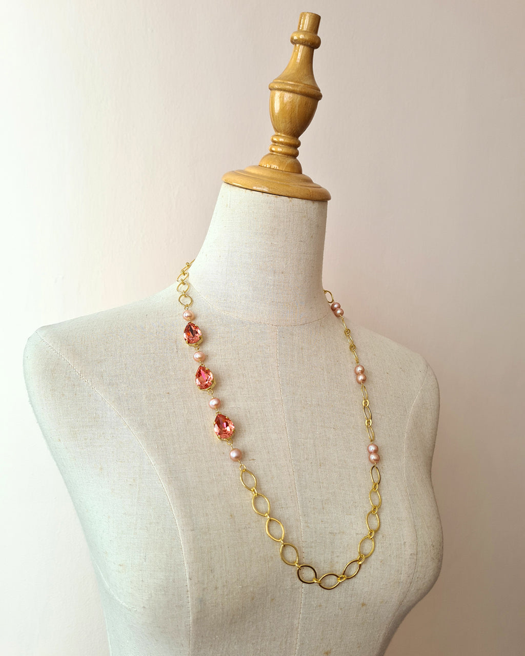 Floating Freshwater Pearl Chain Necklace - Red Retro Jewelry