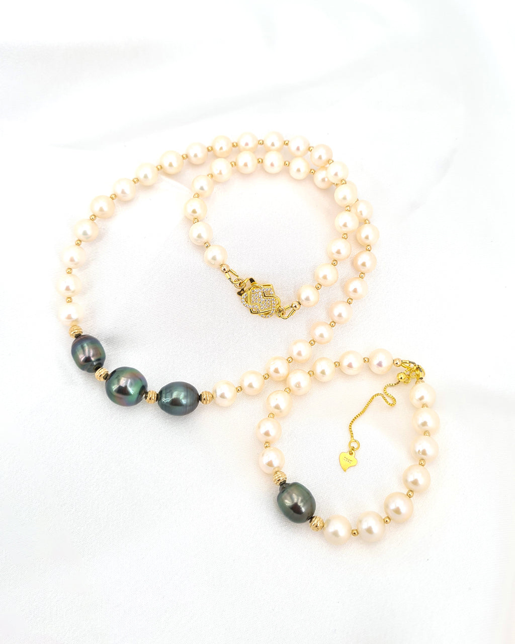 Peacock Green Tahitian Pearl Strand Necklace and Bracelet | Classy Pearl Jewelry