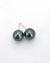 Peacock Green Tahitian Pearl 18K Gold Stud Earrings - 8.6mm to 8.7mm | Simple Pearl Gold Jewelry