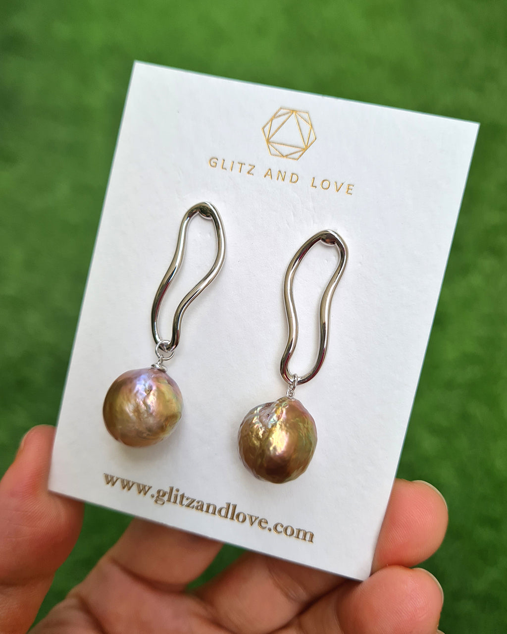 Wrinkled Pearl Earrings - Metallic Green Pearl Earrings, Daring Pearl Jewelry