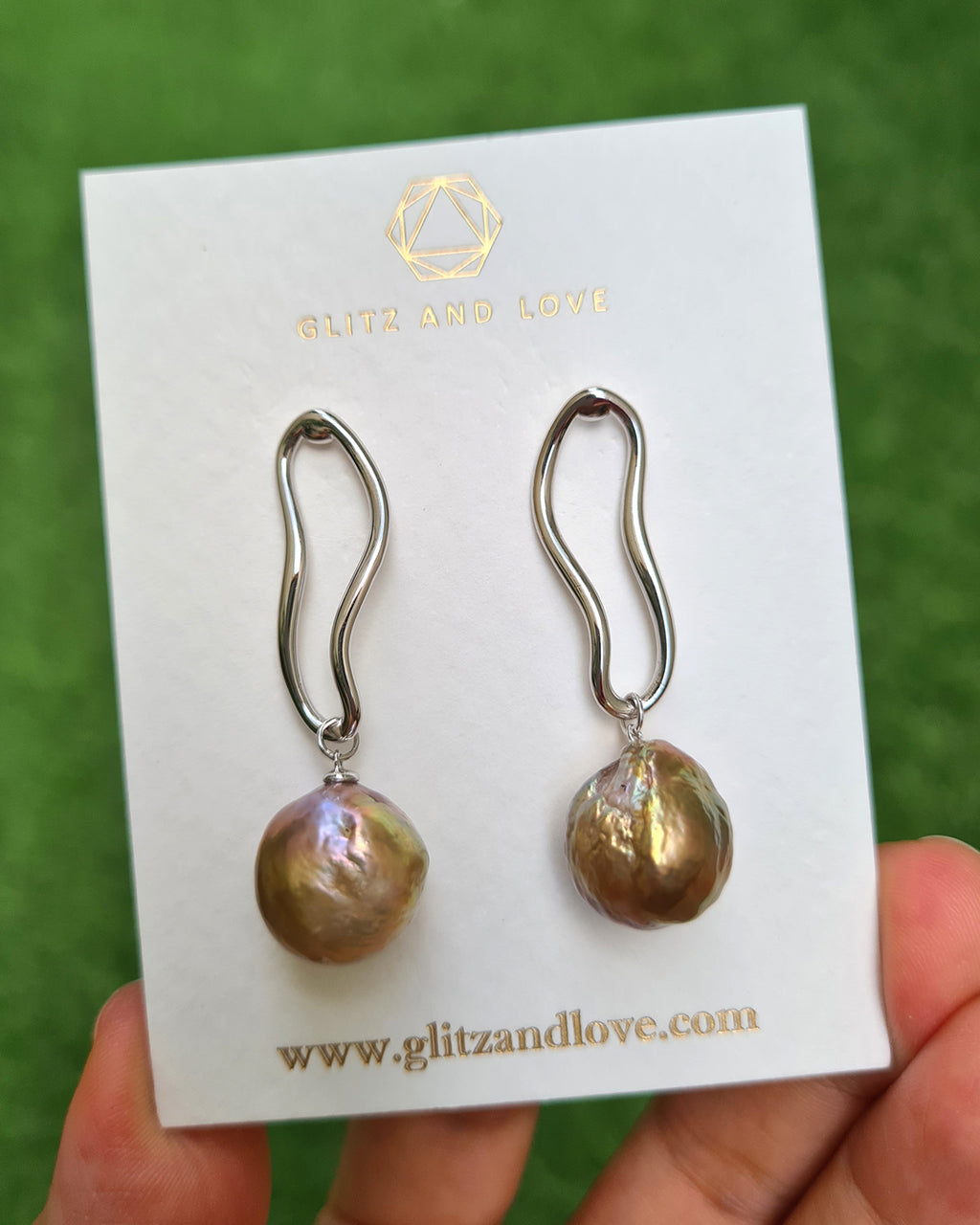 Wrinkled Pearl Earrings - Metallic Green Pearl Earrings, Daring Pearl Jewelry