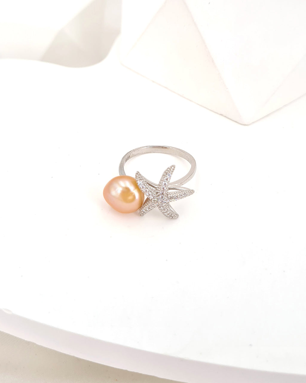 Keshi Pearl Ring - Peach Pearl Starfish Ring