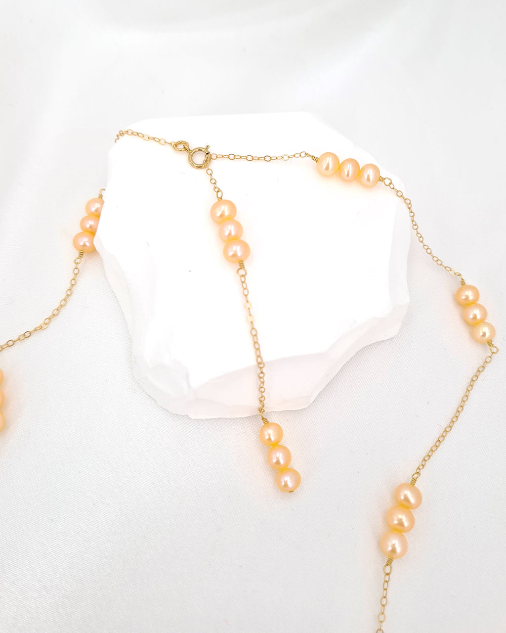 Pearl Floating Station Necklace - Peach Fuzz Pink Freshwater Pearl Necklace Gifts for Her