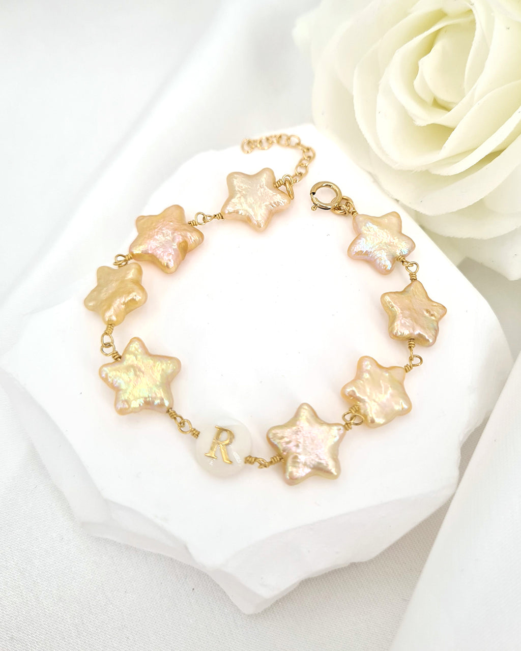 Personalised Letter Bracelet with Star Pearls 14k gold filled