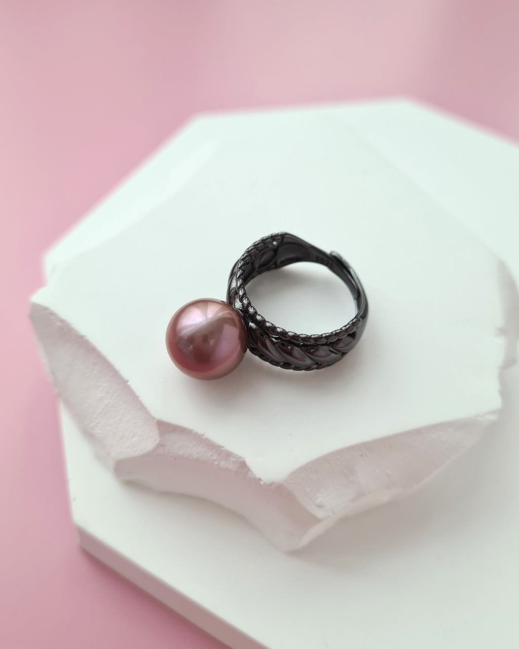 Pink Purple Edison Pearl Black Ring, Modern Pearl Jewelry in Singapore