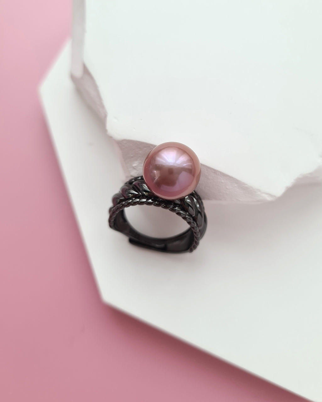 Pink Purple Edison Pearl Black Ring, Modern Pearl Jewelry in Singapore