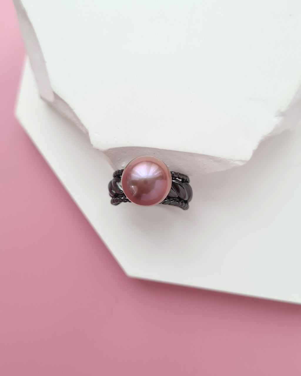 Pink Purple Edison Pearl Black Ring, Modern Pearl Jewelry in Singapore