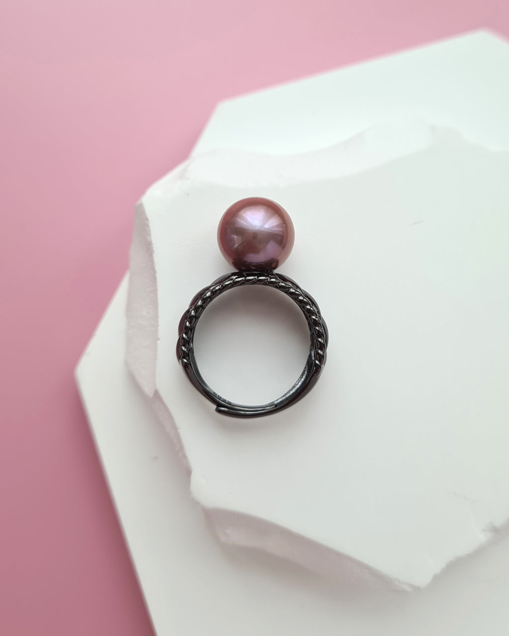 Pink Purple Edison Pearl Black Ring, Modern Pearl Jewelry in Singapore