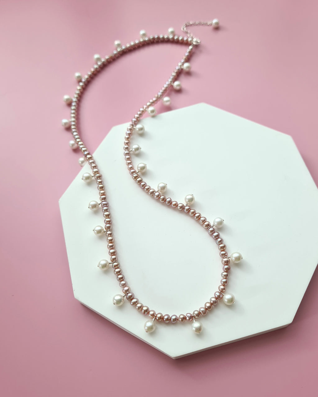 Pink Keshi Pearl and White Pearl Strand Necklace, Modern Pearl Jewelry handmade in Singapore