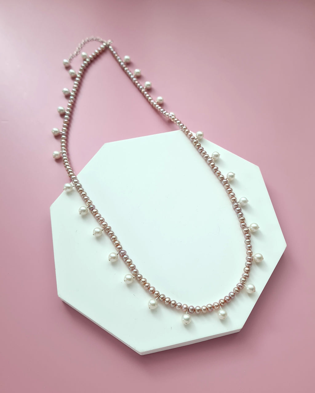 Pink Keshi Pearl and White Pearl Strand Necklace, Modern Pearl Jewelry handmade in Singapore