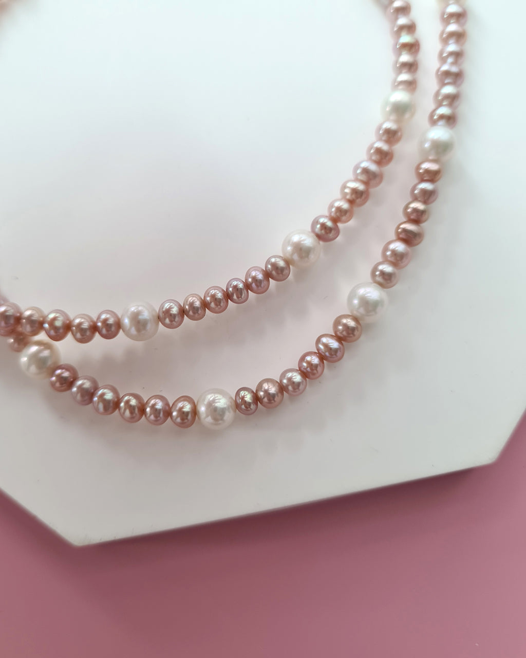 Pink Keshi Pearl and White Pearl Strand Necklace