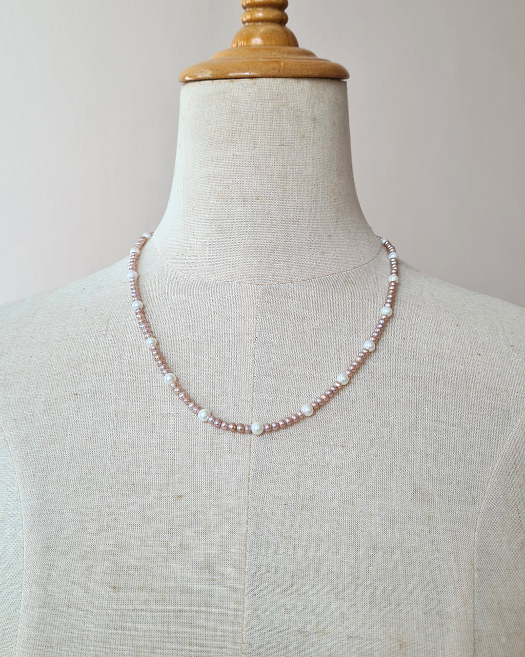Pink Keshi Pearl and White Pearl Strand Necklace, handmade timeless pearl jewelry in Singapore