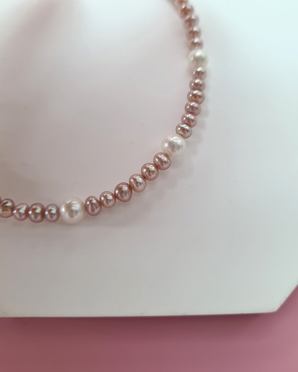 Pink Keshi Pearl and White Pearl Strand Necklace, handmade timeless pearl jewelry in Singapore